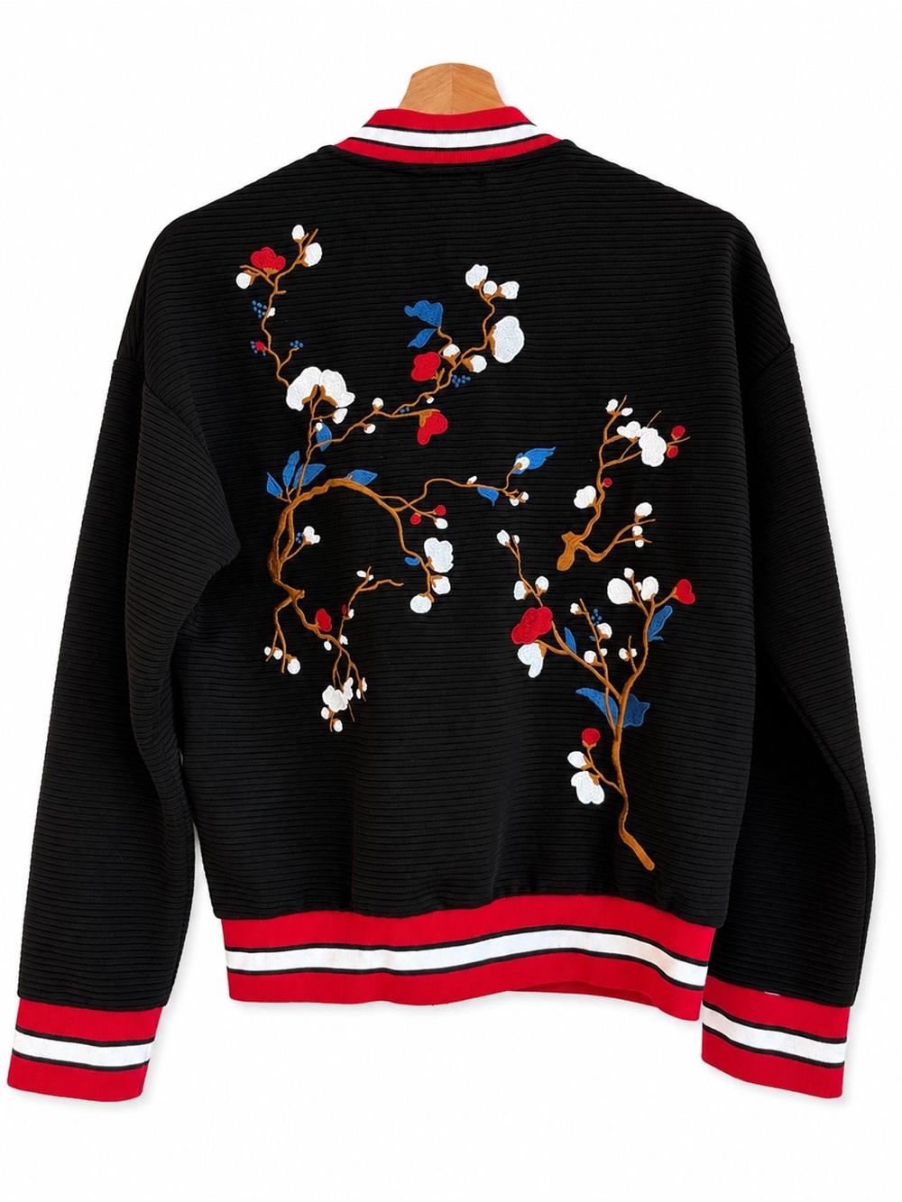 Zara Trafaluc Embroidered Bomber Jacket Black Floral “Maybe Later” Size M